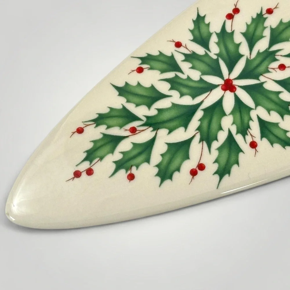 Lenox Holiday Dessert Server Holly Berry Christmas Gold Trim w Box New